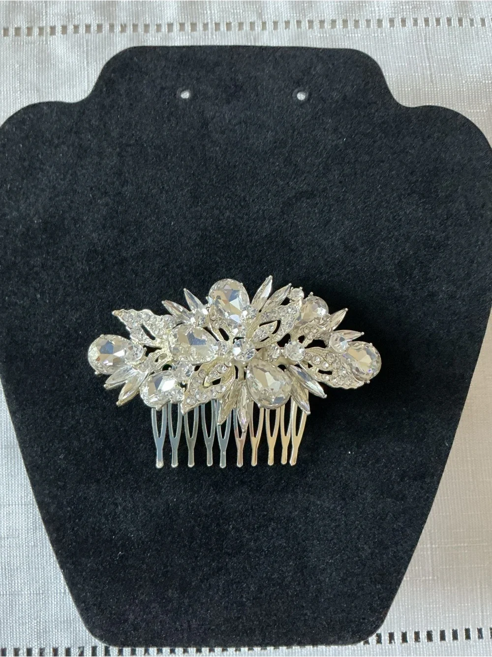 Clear Rhinestone Cluster Vintage Style Silver Tone Statement Hair Comb